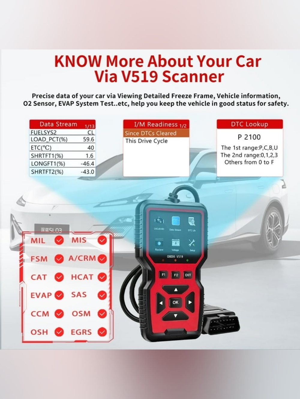 OBDII V519 Diagnostic Code Reader - Black - Picture 5 of 11